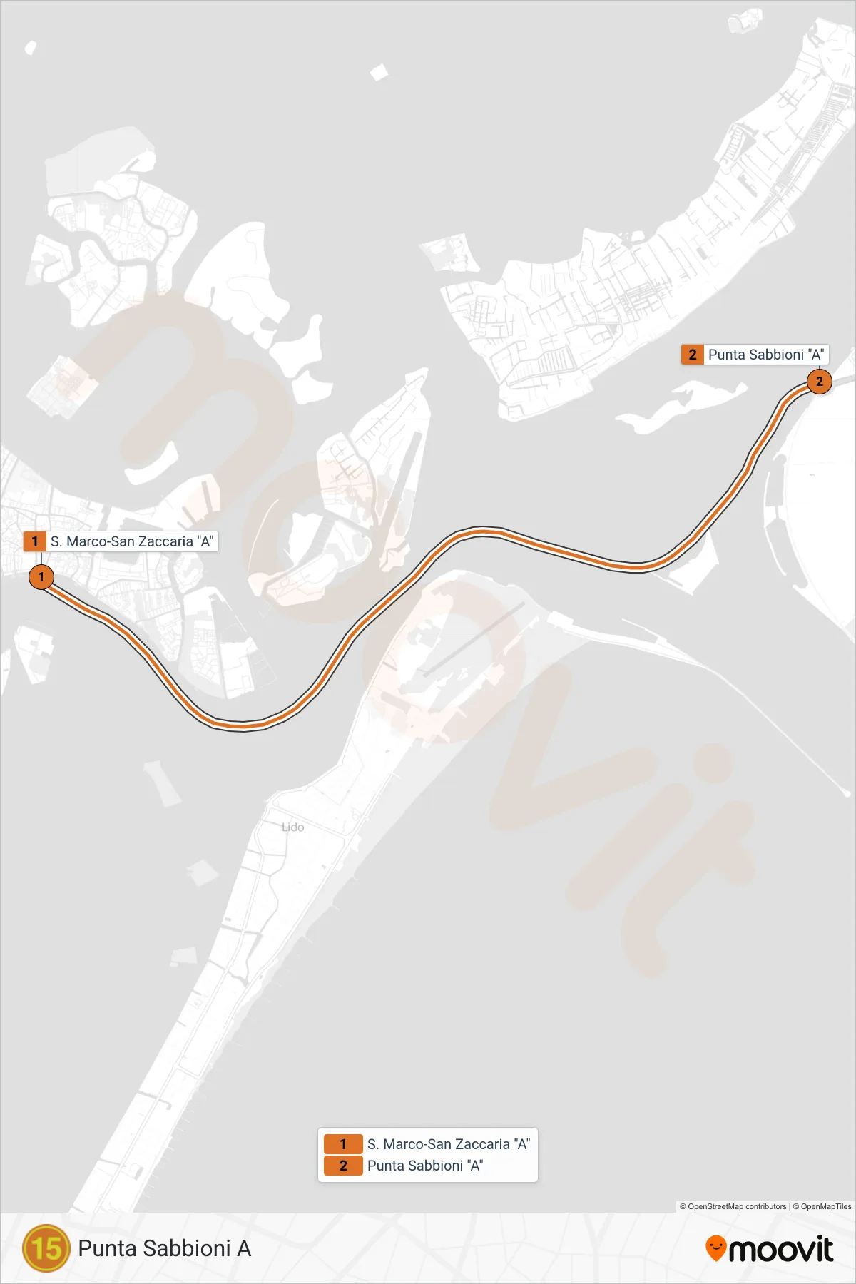 Linea 15  navigazione (Punta Sabbioni A) - Percorsi e fermate sulla mappa