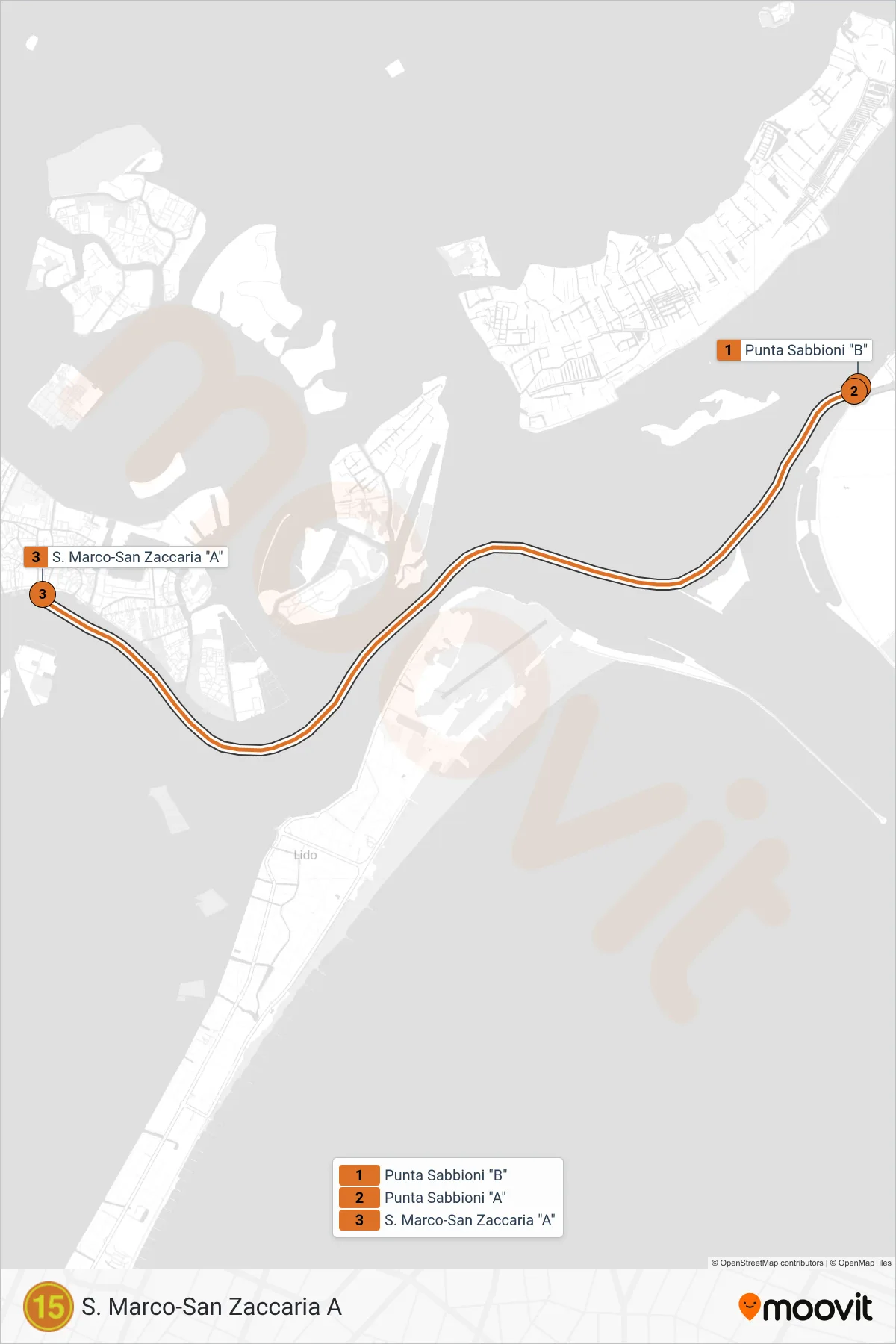 Linea 15 navigazione (S. Marco-San Zaccaria A) - Percorsi e fermate sulla mappa