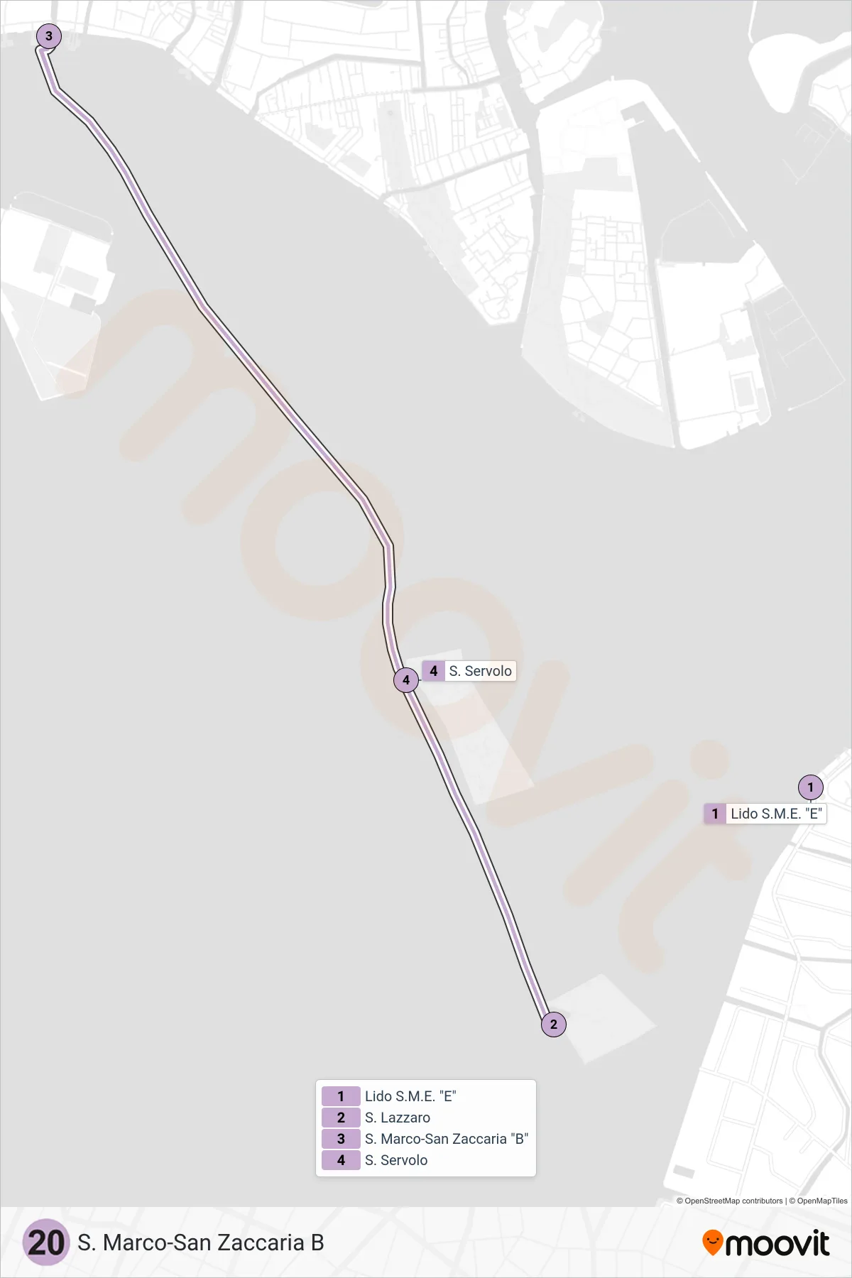 Linea 20 navigazione (S. Marco-San Zaccaria B) - Percorsi e fermate sulla mappa