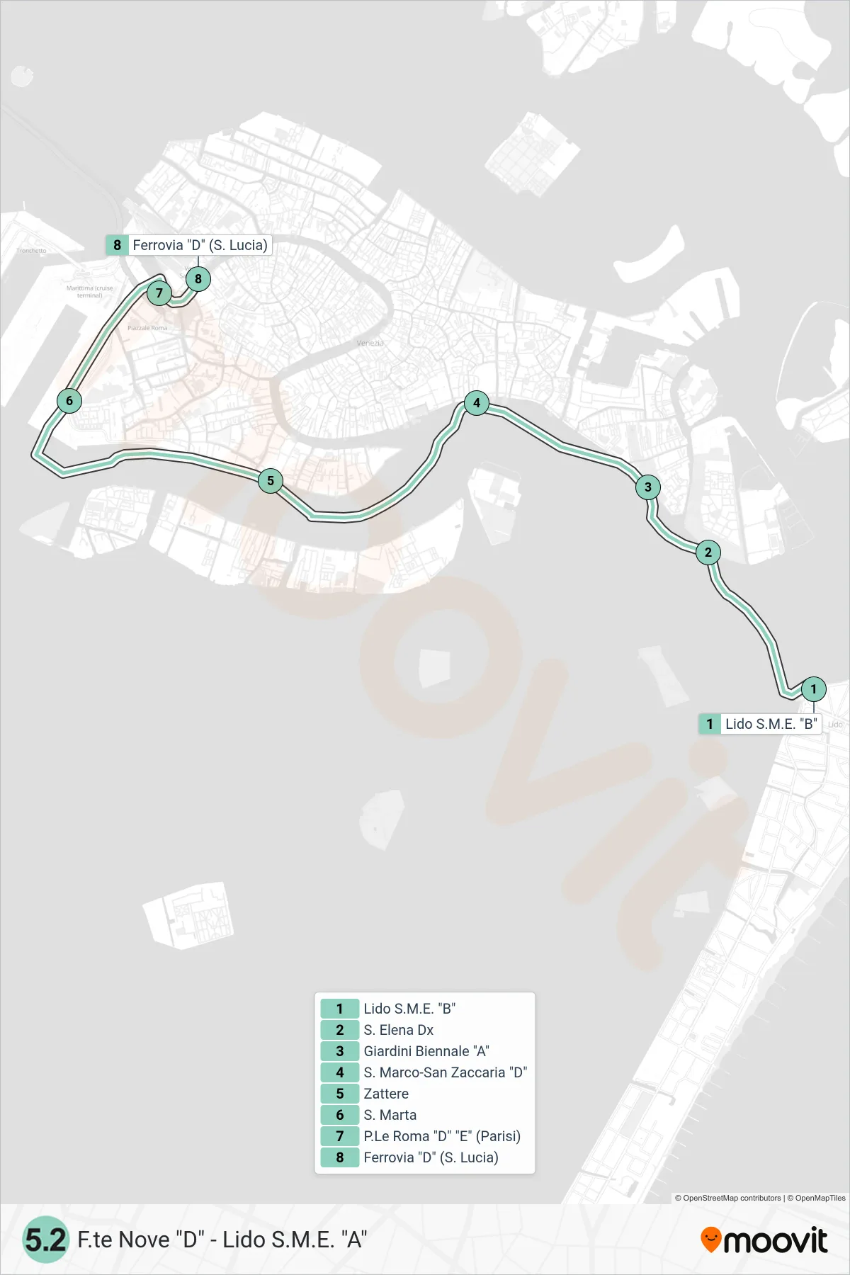 Linea 5.2 navigazione (Ferrovia D) - Percorsi e fermate sulla mappa