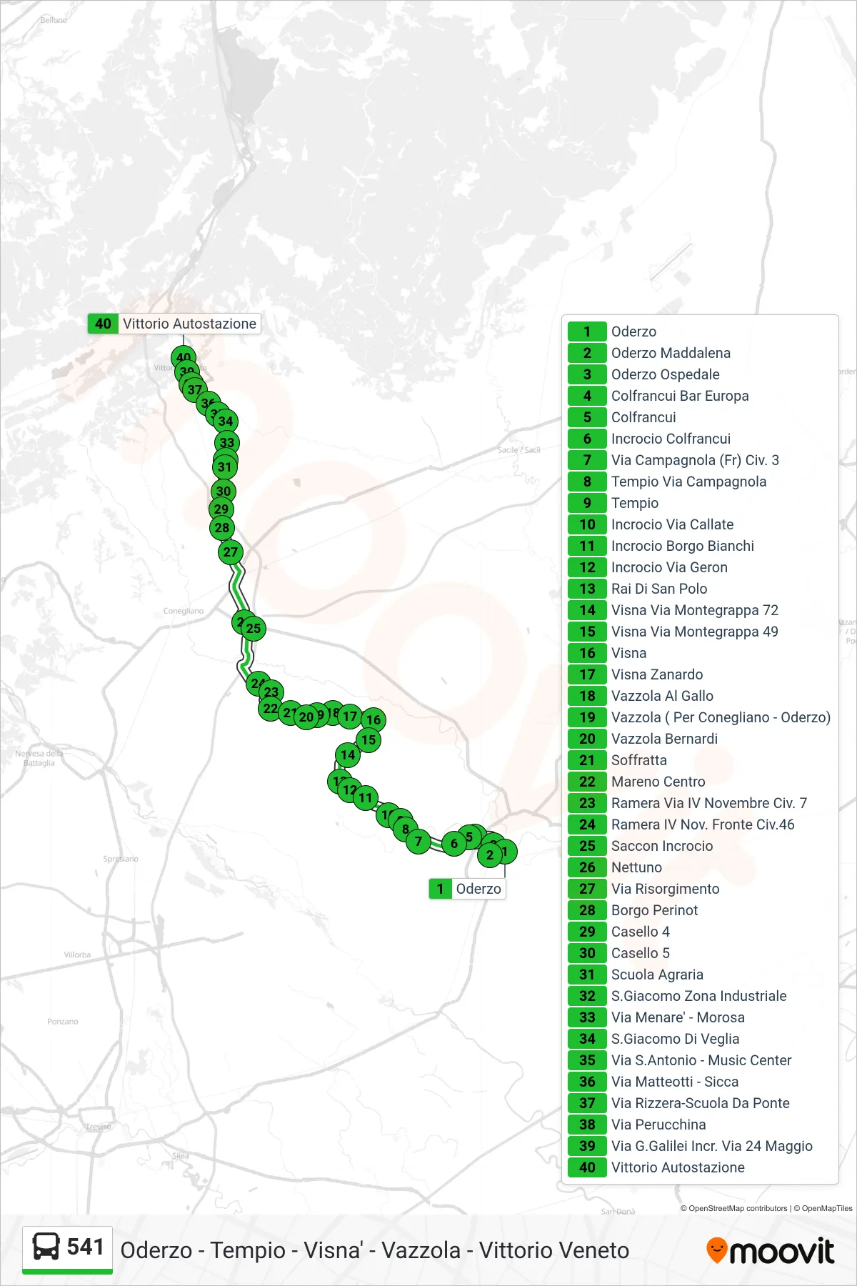 Linea 541 bus (Vittorio Autostazione) - Percorsi e fermate sulla mappa