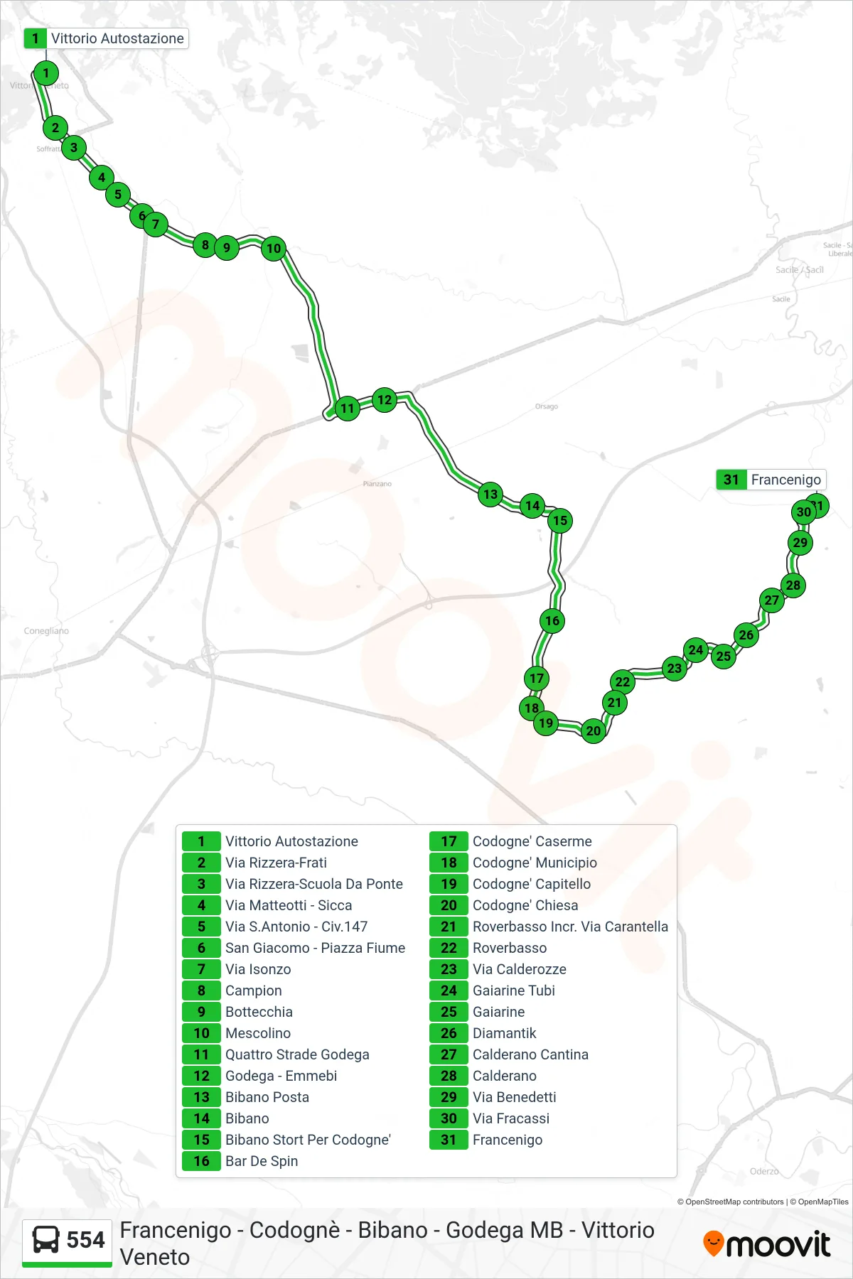Linea 554 bus (Francenigo) - Percorsi e fermate sulla mappa