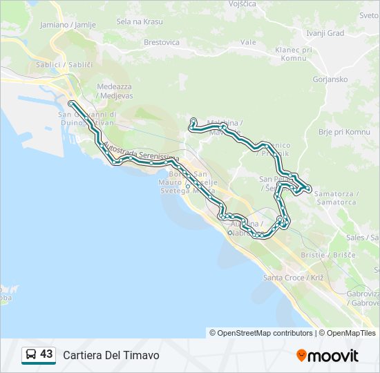 Percorso linea bus 43