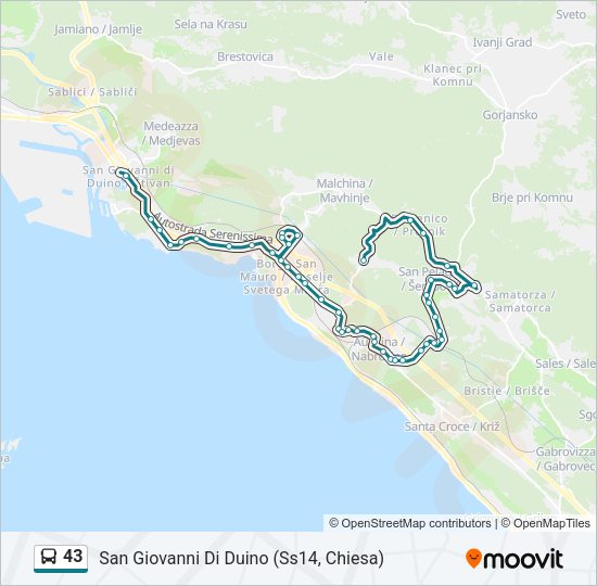 Percorso linea bus 43