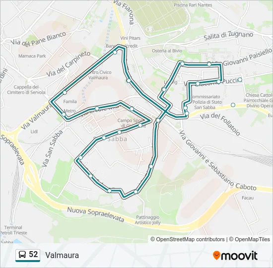 52 Bus Line Map