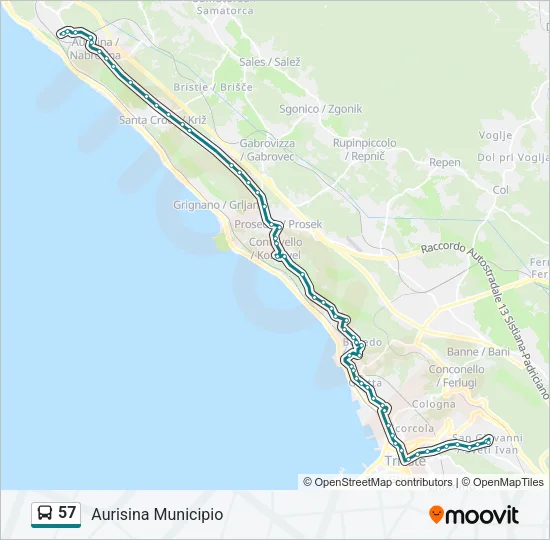 Percorso linea bus 57