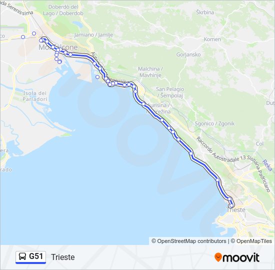 Linea g51 orari, fermate e mappe Trieste (Aggiornato)