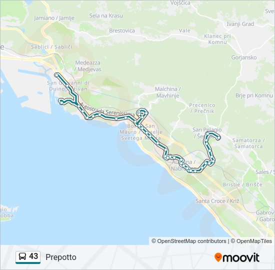 Percorso linea bus 43