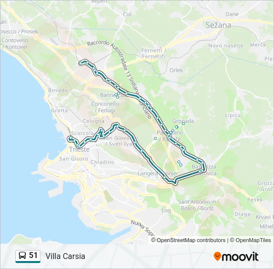 Percorso linea bus 51