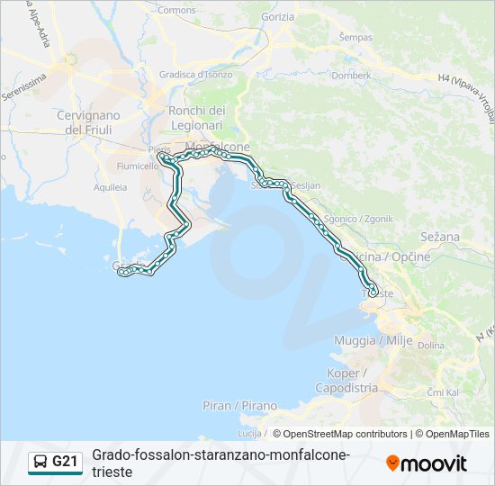 Percorso linea bus G21