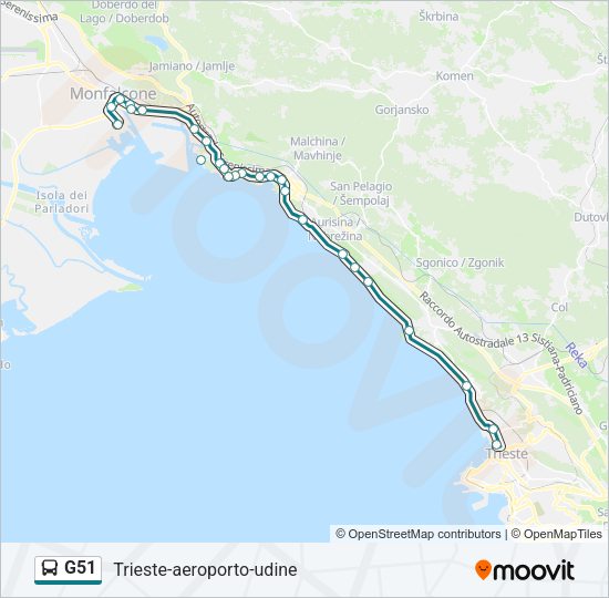 Percorso linea bus G51