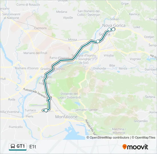 GT1 Bus Line Map