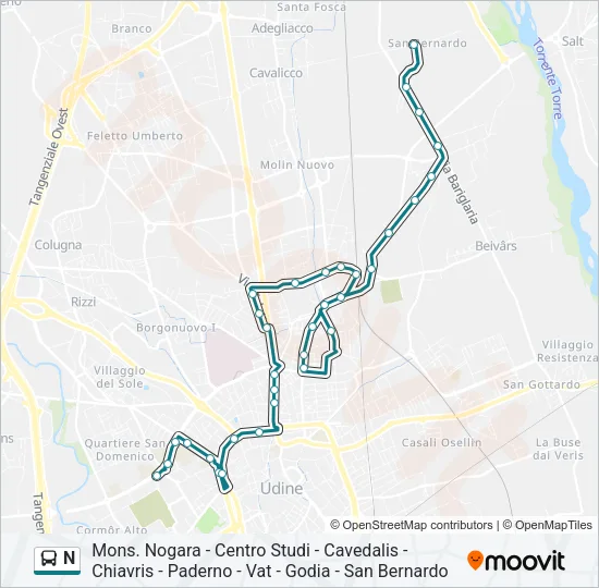 Percorso linea bus N
