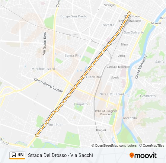 Percorso linea bus 4N