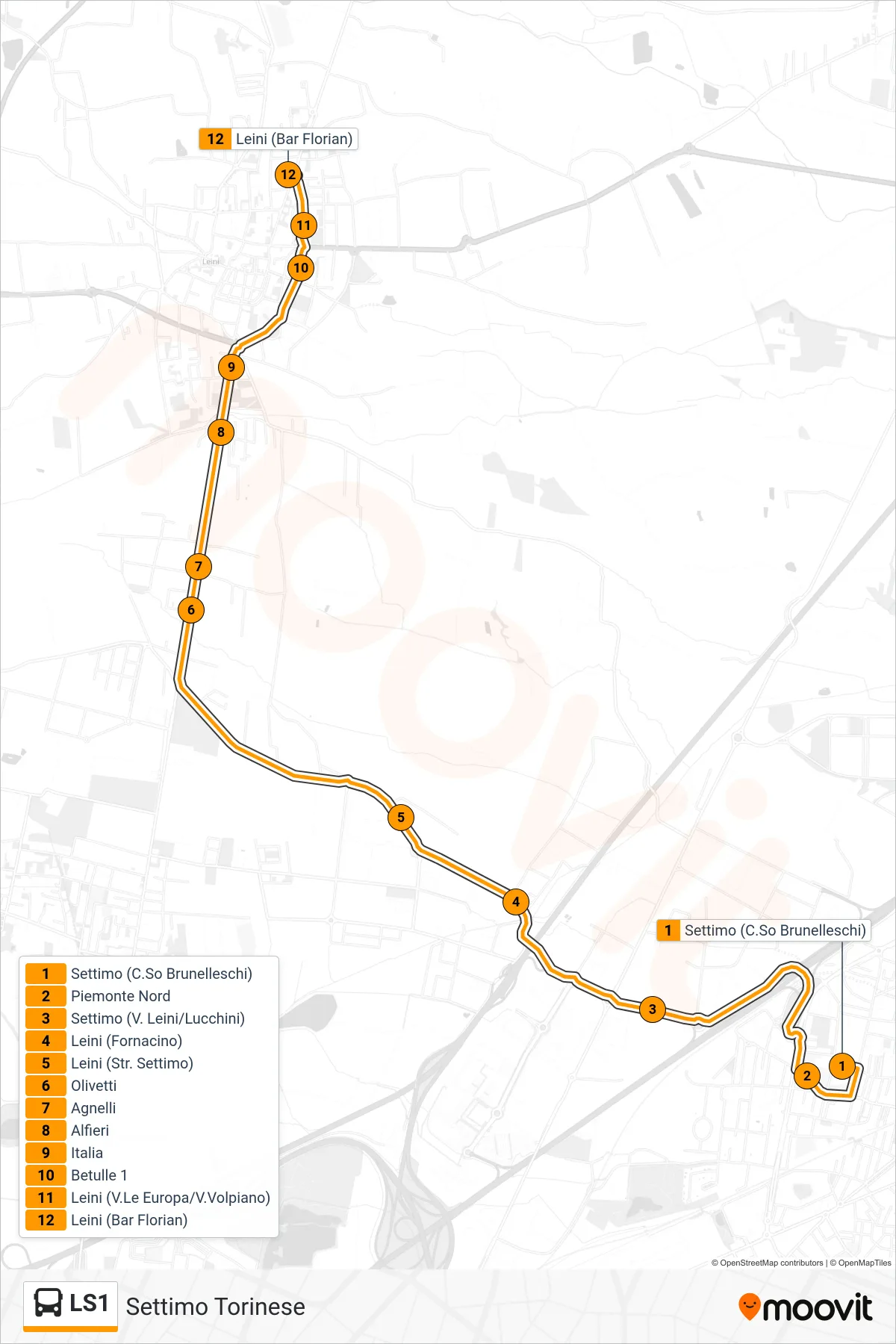 Linea LS1  bus (Settimo Torinese) - Percorsi e fermate sulla mappa