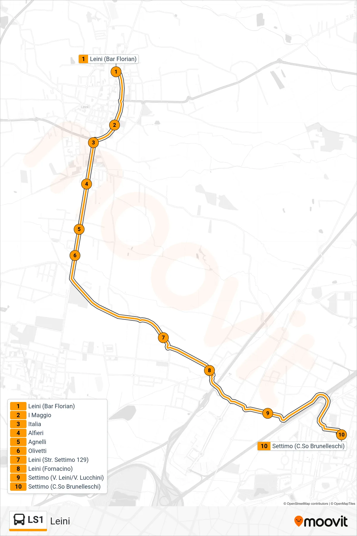 Linea LS1 bus (Leini) - Percorsi e fermate sulla mappa