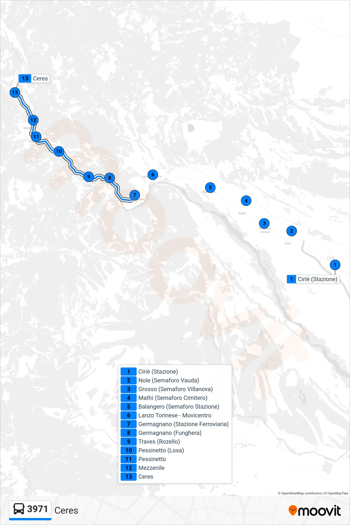 Linea 3971 bus (Ceres) - Percorsi e fermate sulla mappa