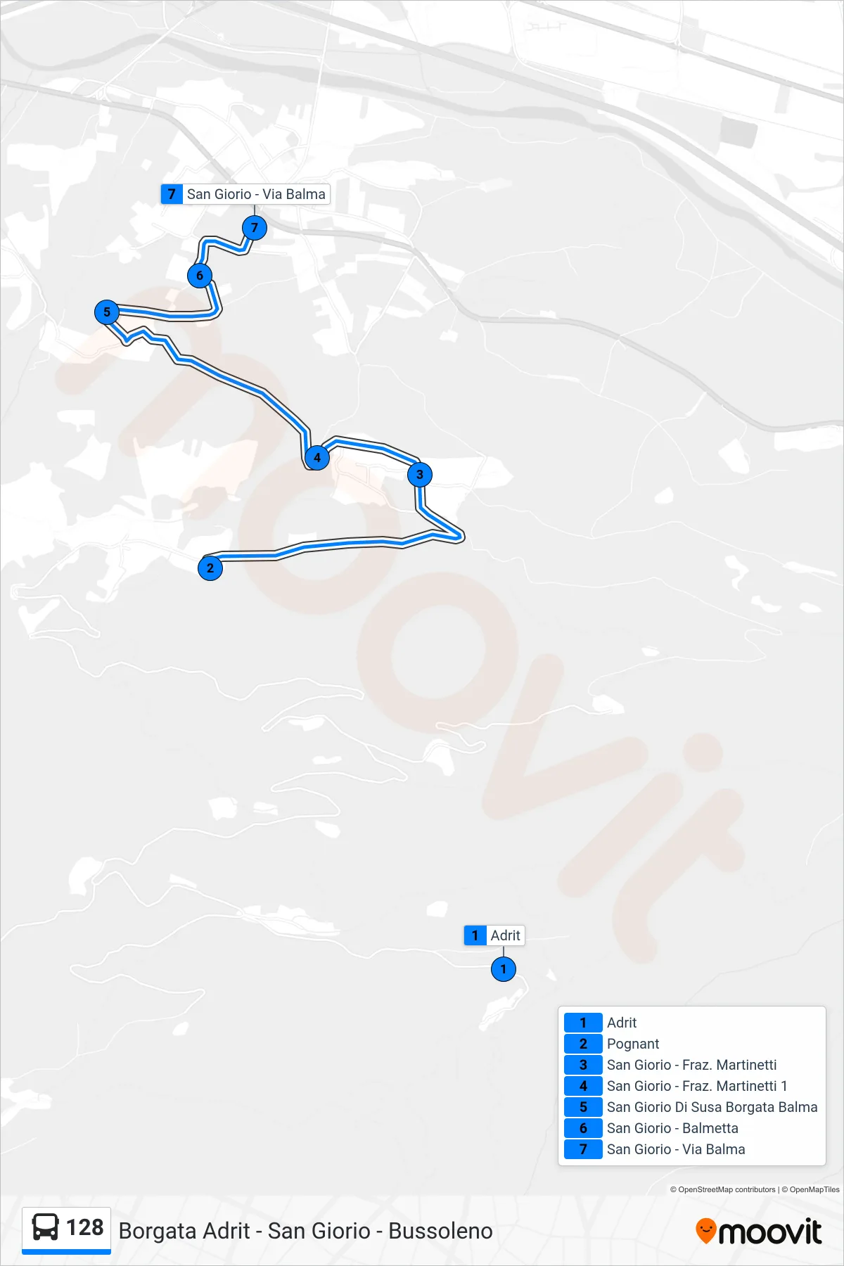 Linea 128 bus (San Giorio) - Percorsi e fermate sulla mappa