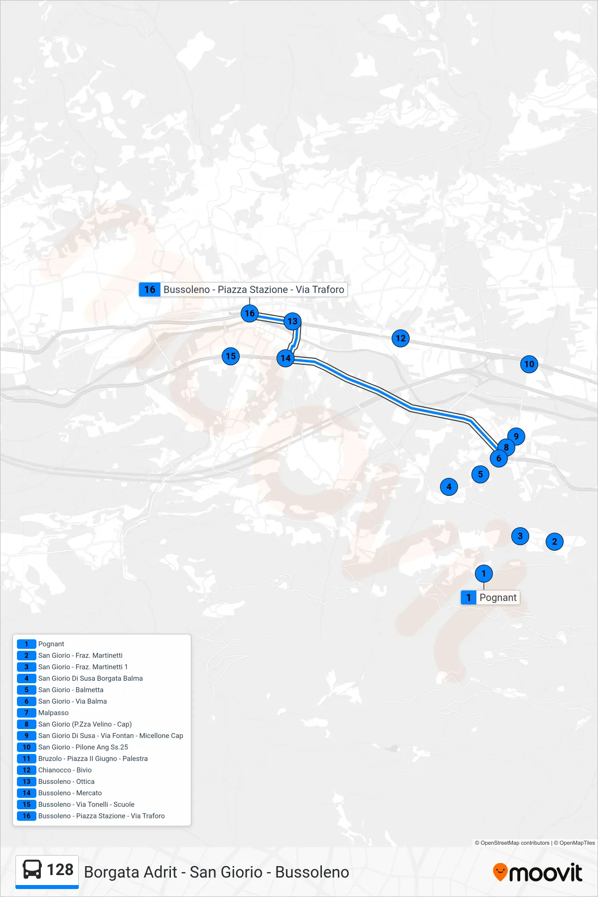 Linea 128  bus (Bussoleno) - Percorsi e fermate sulla mappa