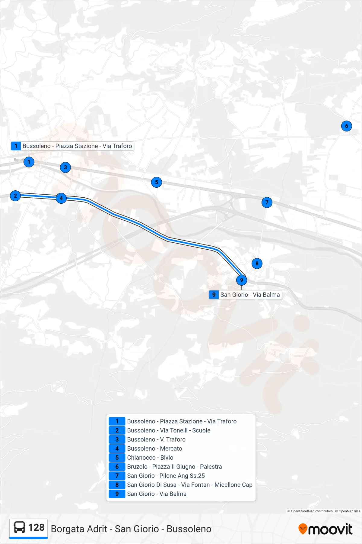 Linea 128 bus (San Giorio) - Percorsi e fermate sulla mappa