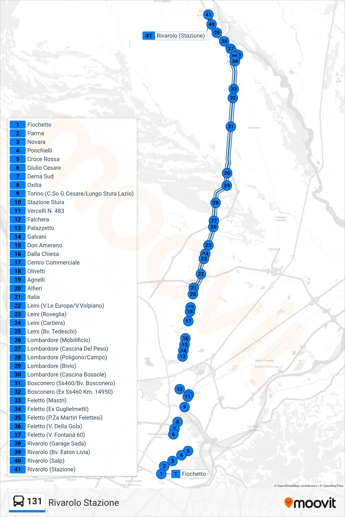 Linea 131 bus (Rivarolo Stazione) - Percorsi e fermate sulla mappa