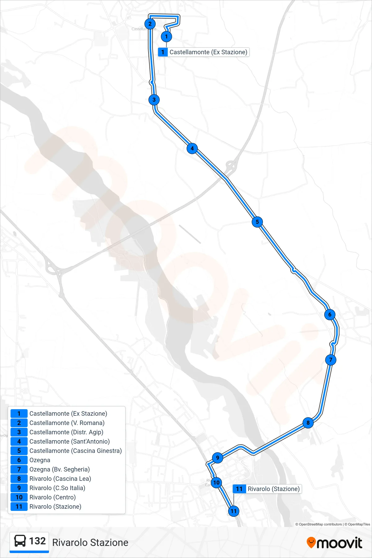 Linea 132 bus (Rivarolo Stazione) - Percorsi e fermate sulla mappa