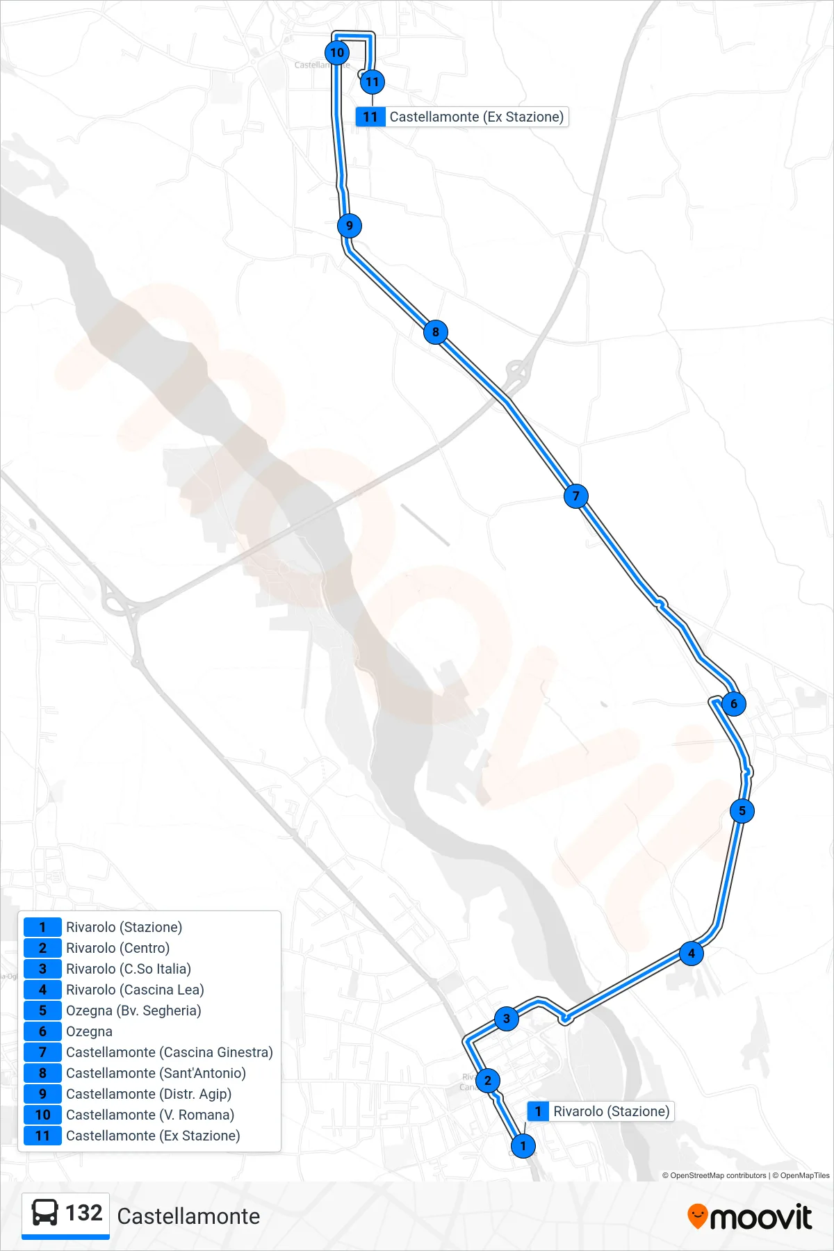 Linea 132 bus (Castellamonte) - Percorsi e fermate sulla mappa