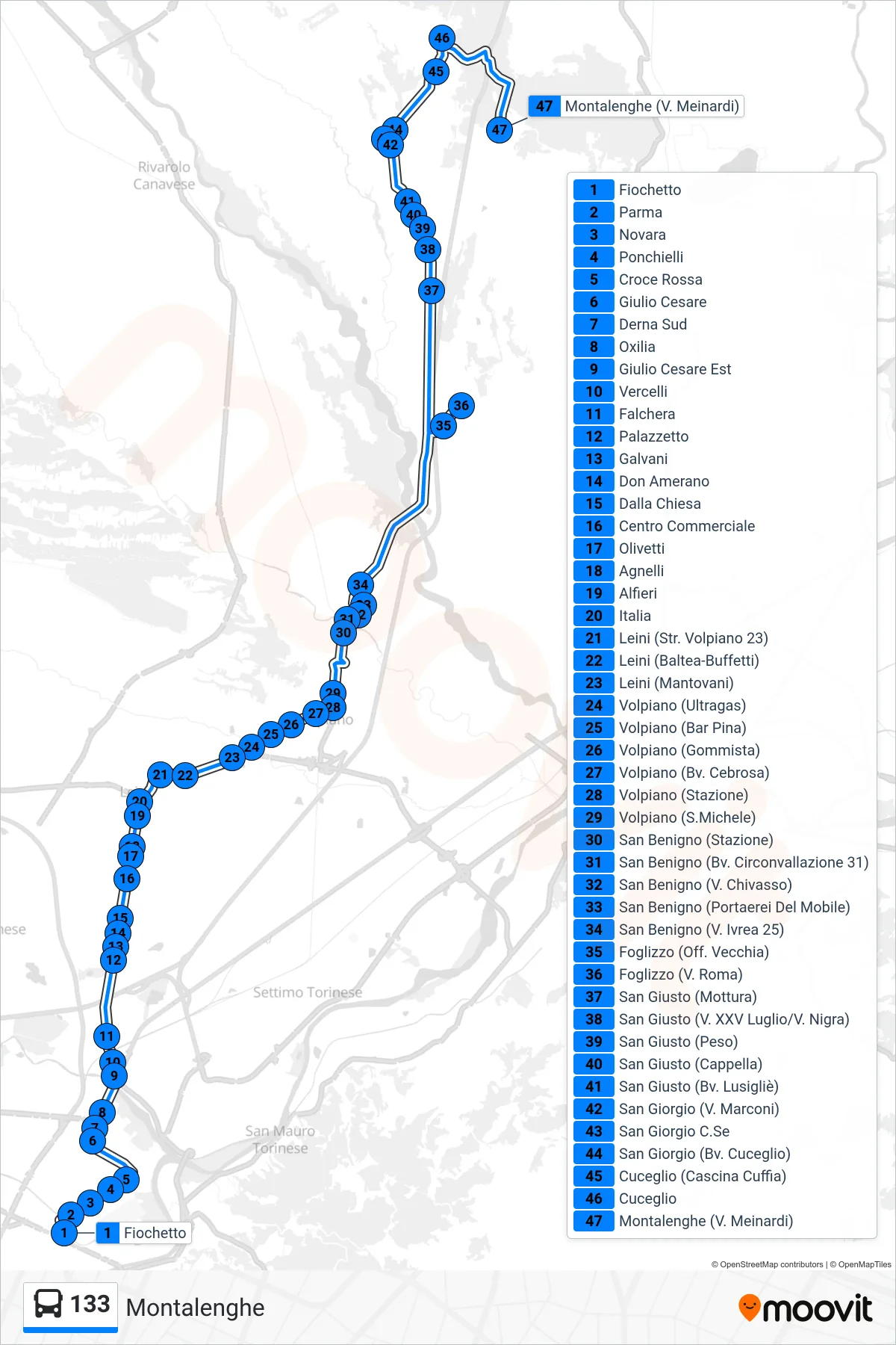 Linea 133 bus (Montalenghe) - Percorsi e fermate sulla mappa