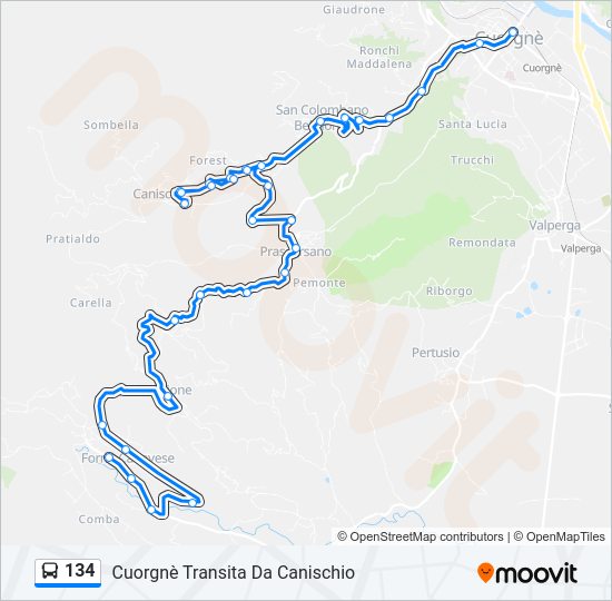 Percorso linea bus 134