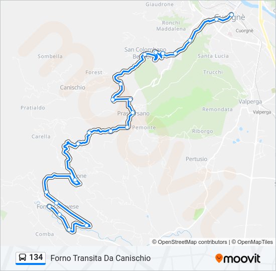 Percorso linea bus 134