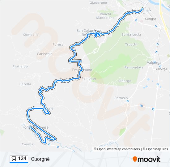 Percorso linea bus 134