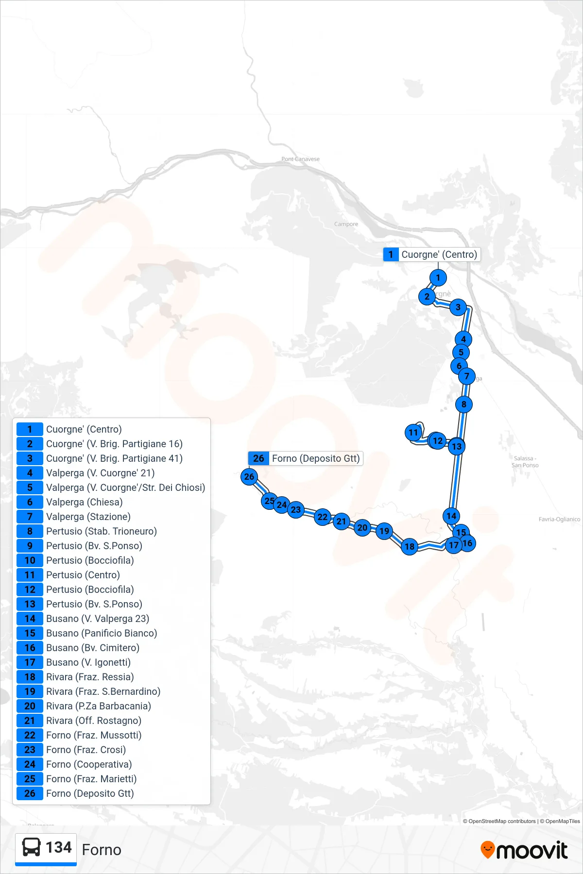 Linea 134 bus (Forno) - Percorsi e fermate sulla mappa