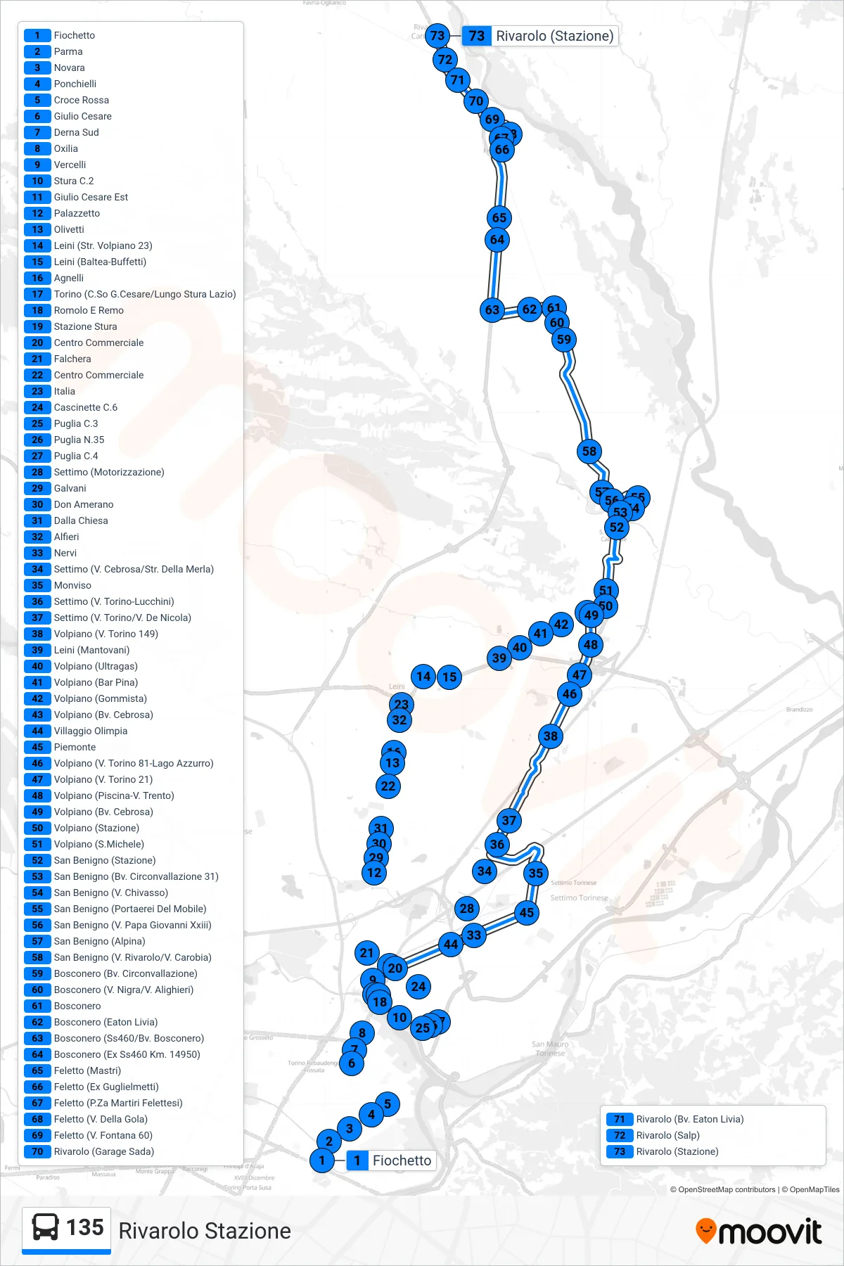 Linea 135 bus (Rivarolo Stazione) - Percorsi e fermate sulla mappa