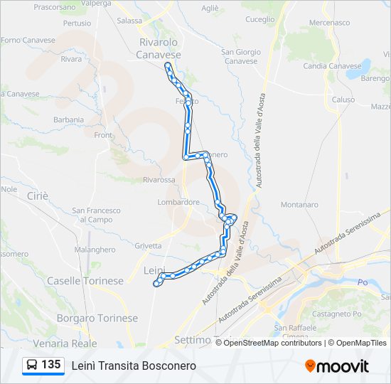 Percorso linea bus 135