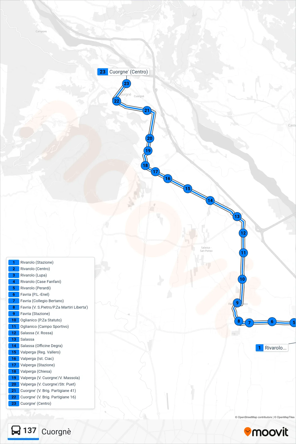 Linea 137 bus (Cuorgnè) - Percorsi e fermate sulla mappa