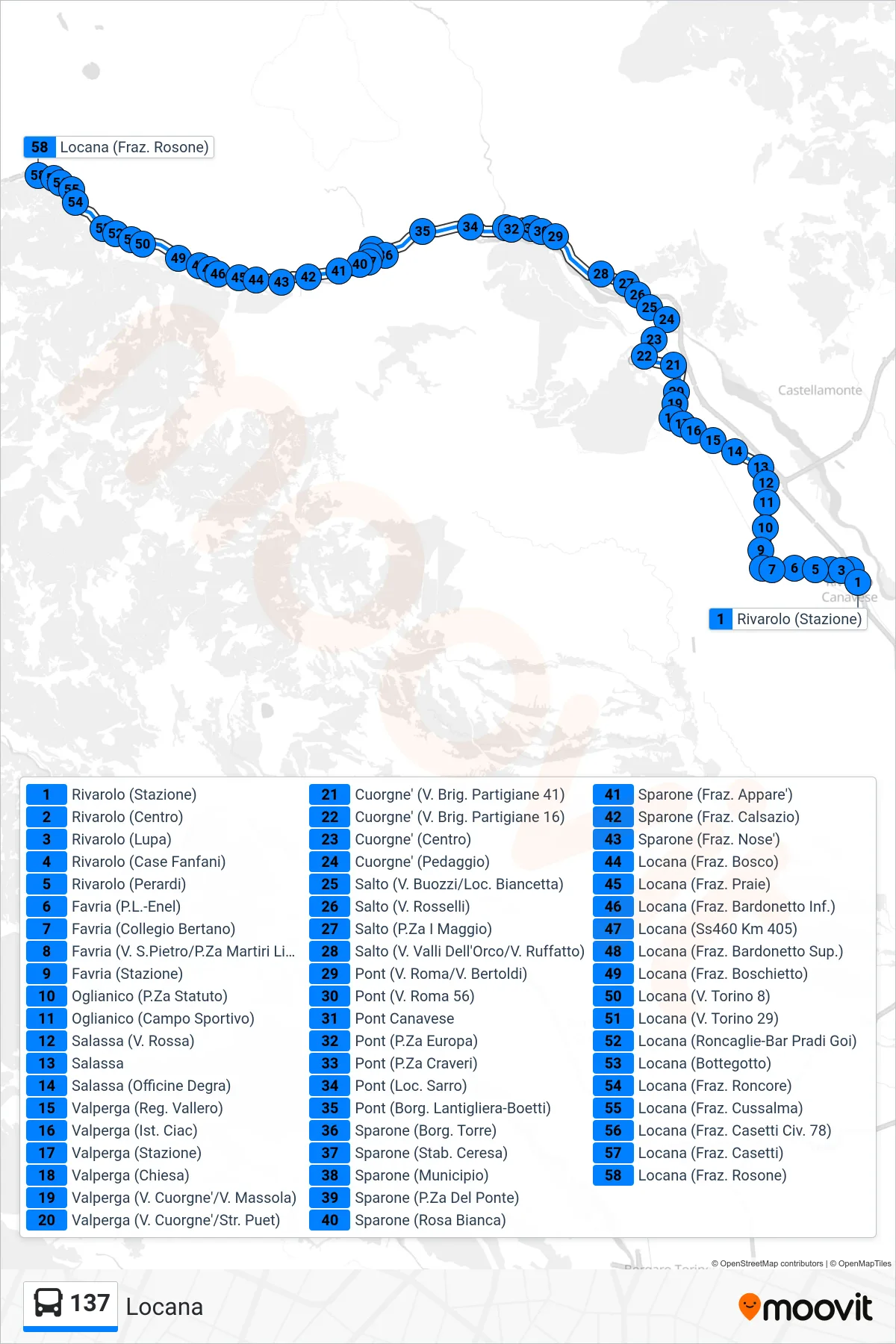 Linea 137 bus (Locana) - Percorsi e fermate sulla mappa