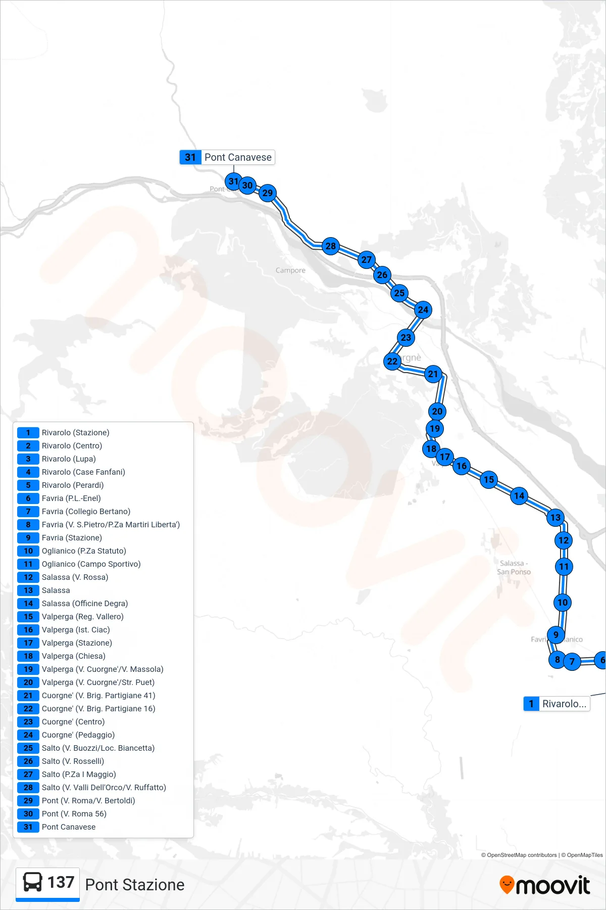 Linea 137 bus (Pont Stazione) - Percorsi e fermate sulla mappa