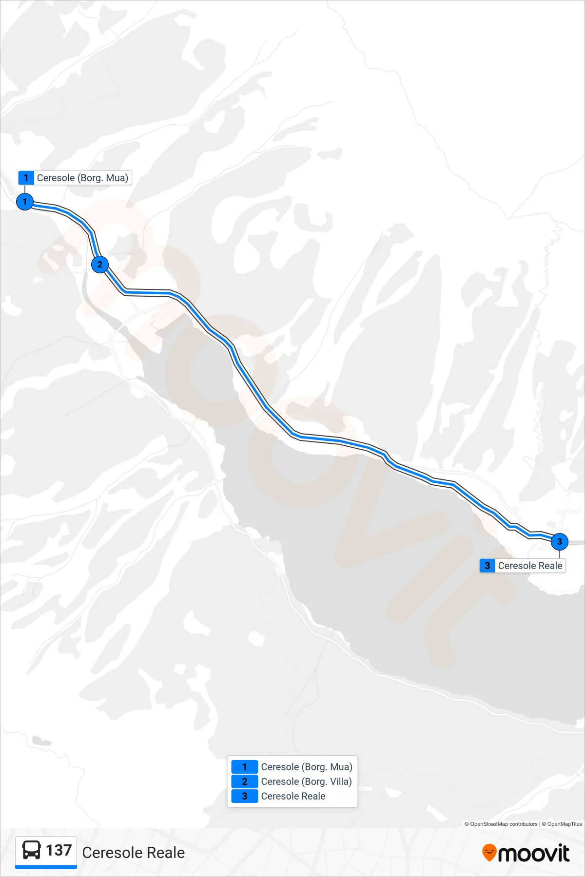 Linea 137 bus (Ceresole Reale) - Percorsi e fermate sulla mappa