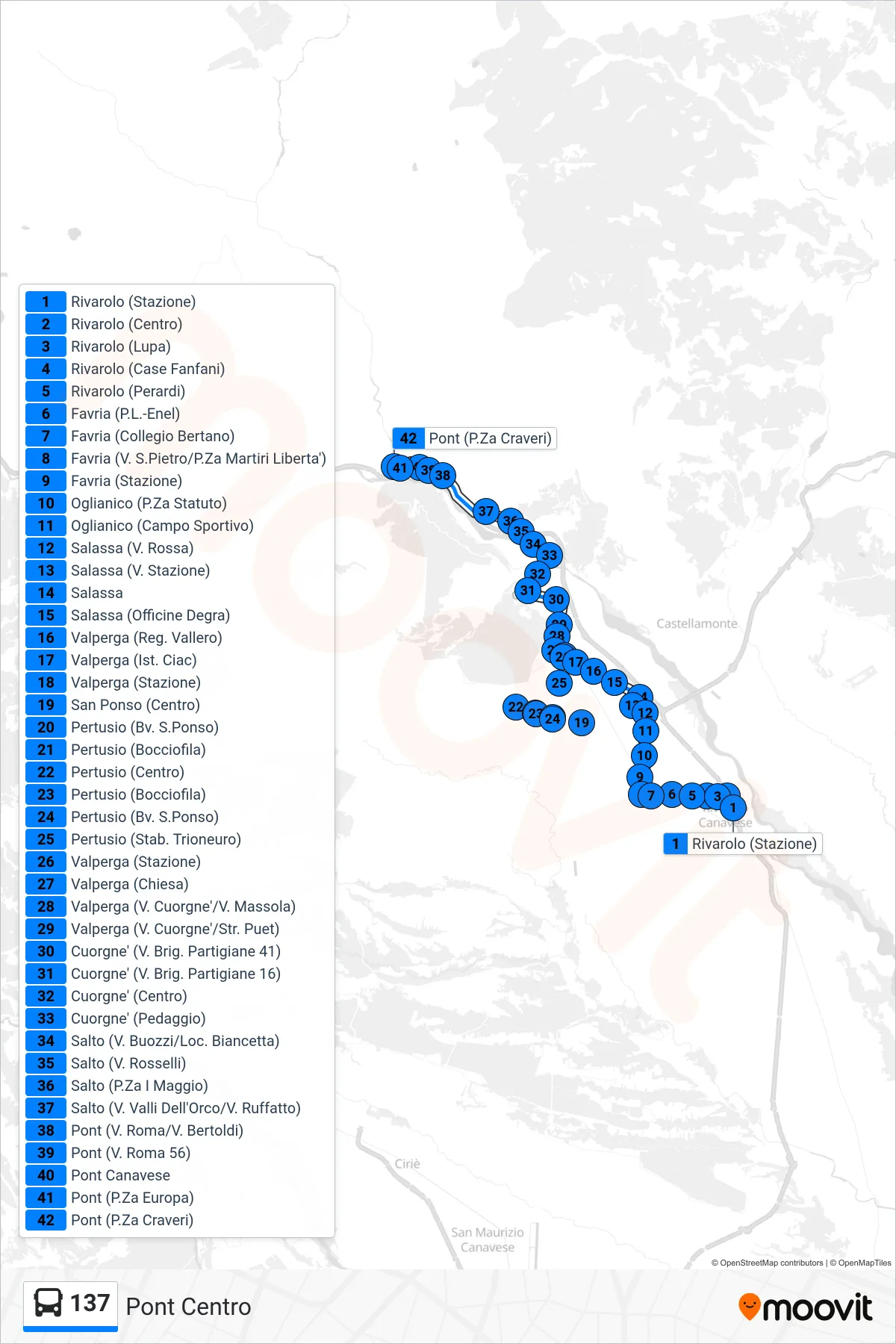 Linea 137  bus (Pont Centro) - Percorsi e fermate sulla mappa