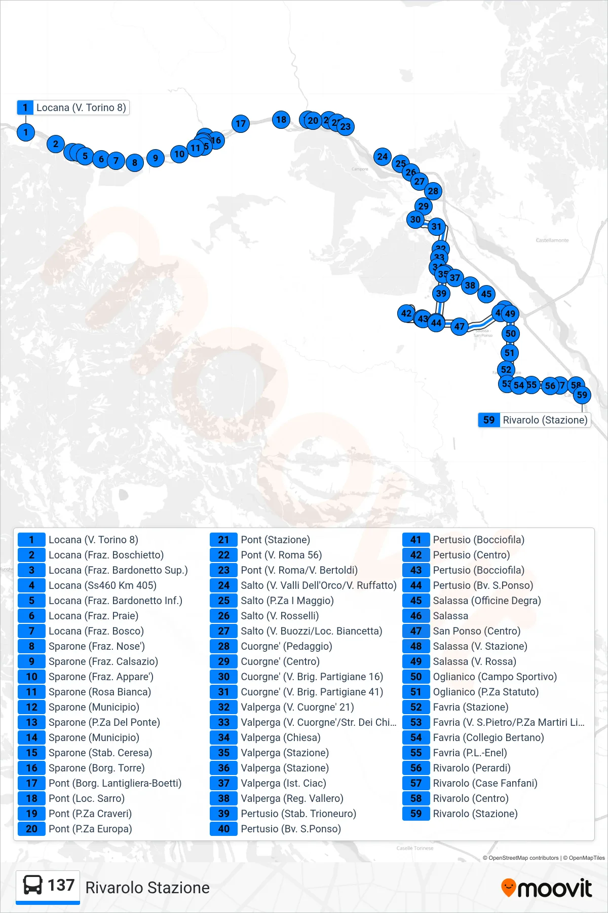 Linea 137  bus (Rivarolo Stazione) - Percorsi e fermate sulla mappa
