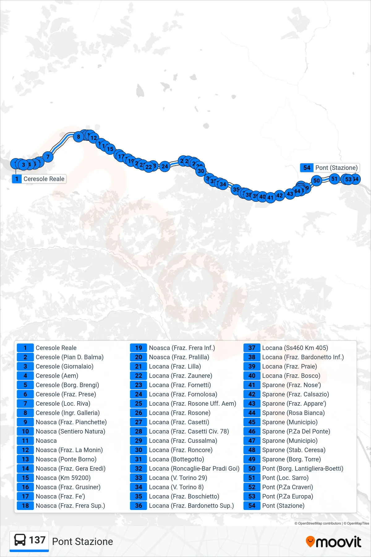 Linea 137 bus (Pont Stazione) - Percorsi e fermate sulla mappa