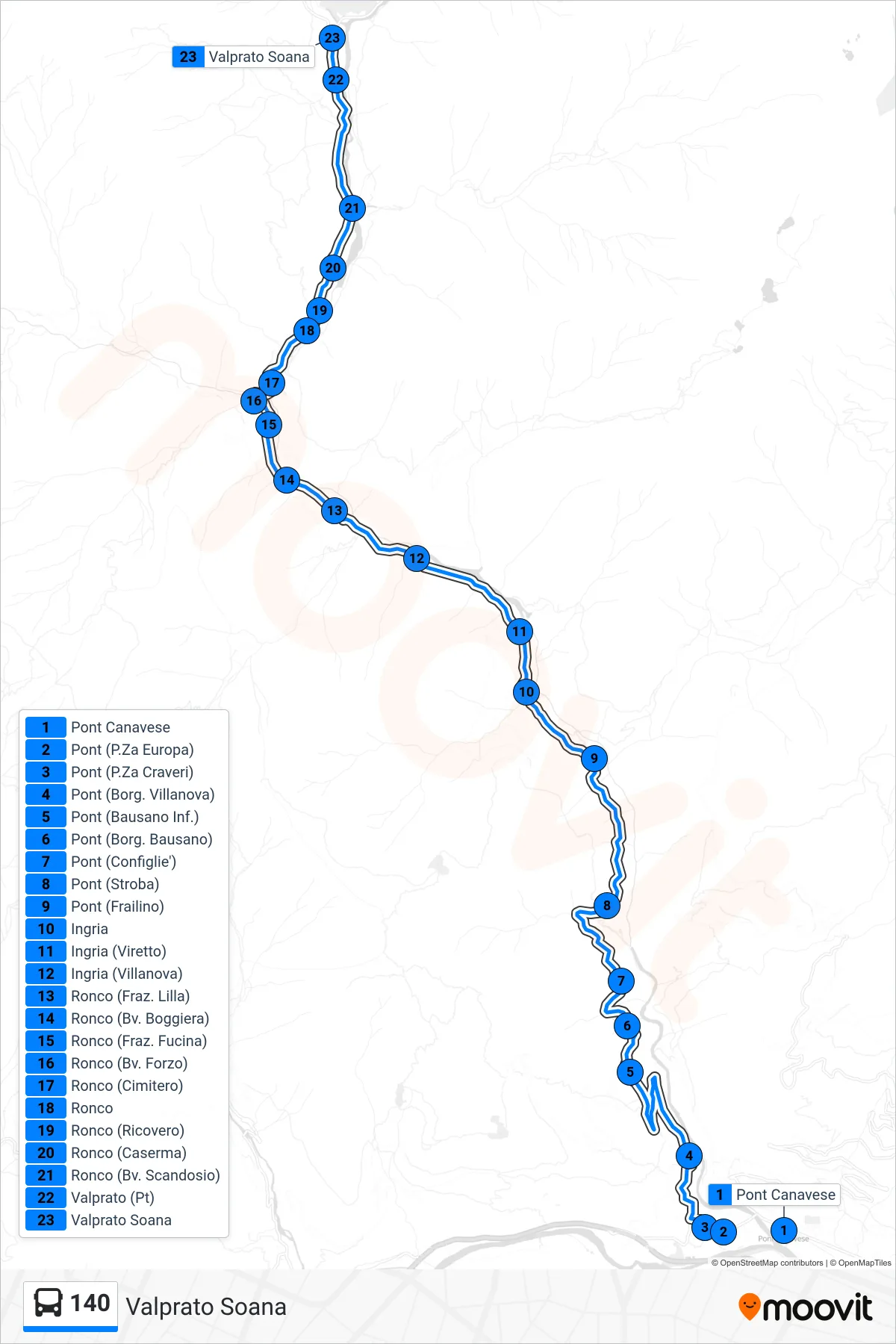 Linea 140 bus (Valprato Soana) - Percorsi e fermate sulla mappa