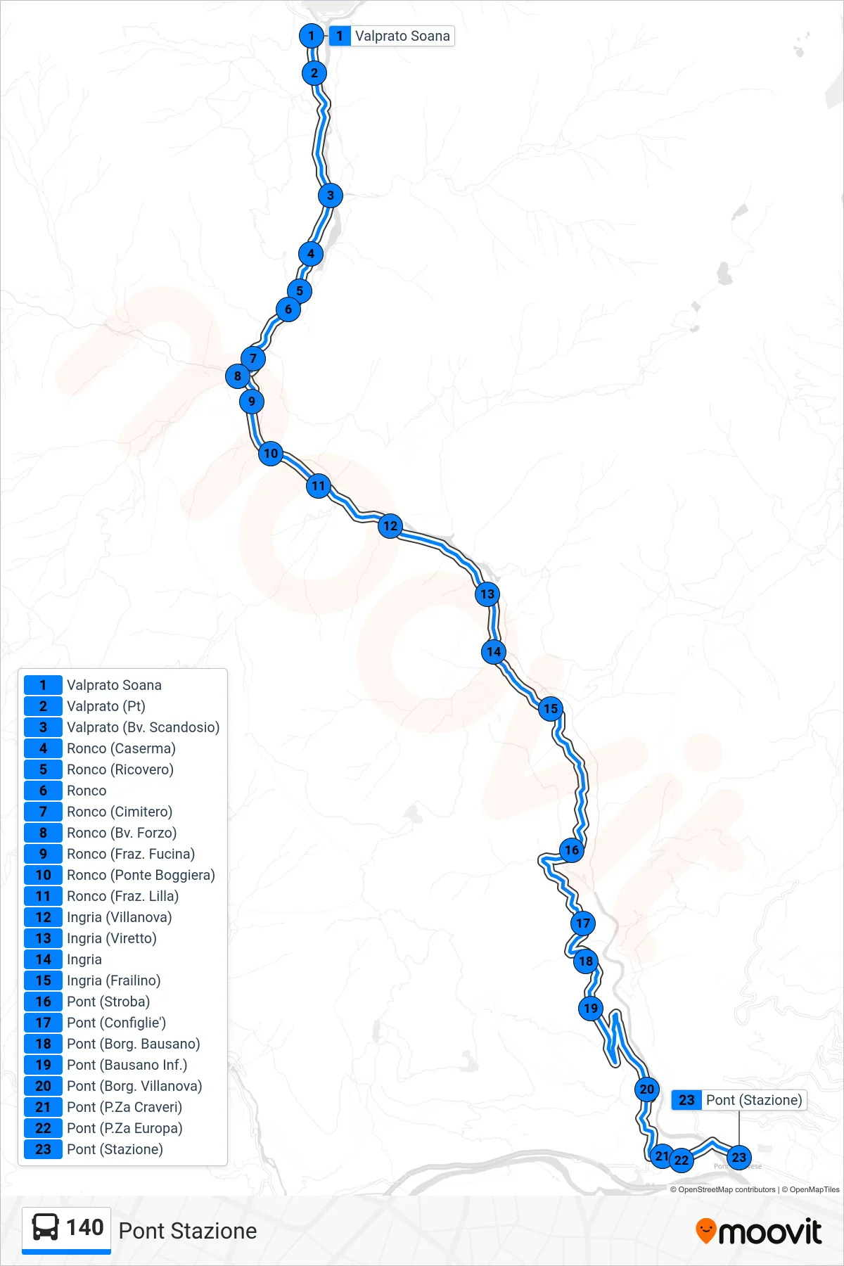 Linea 140  bus (Pont Stazione) - Percorsi e fermate sulla mappa
