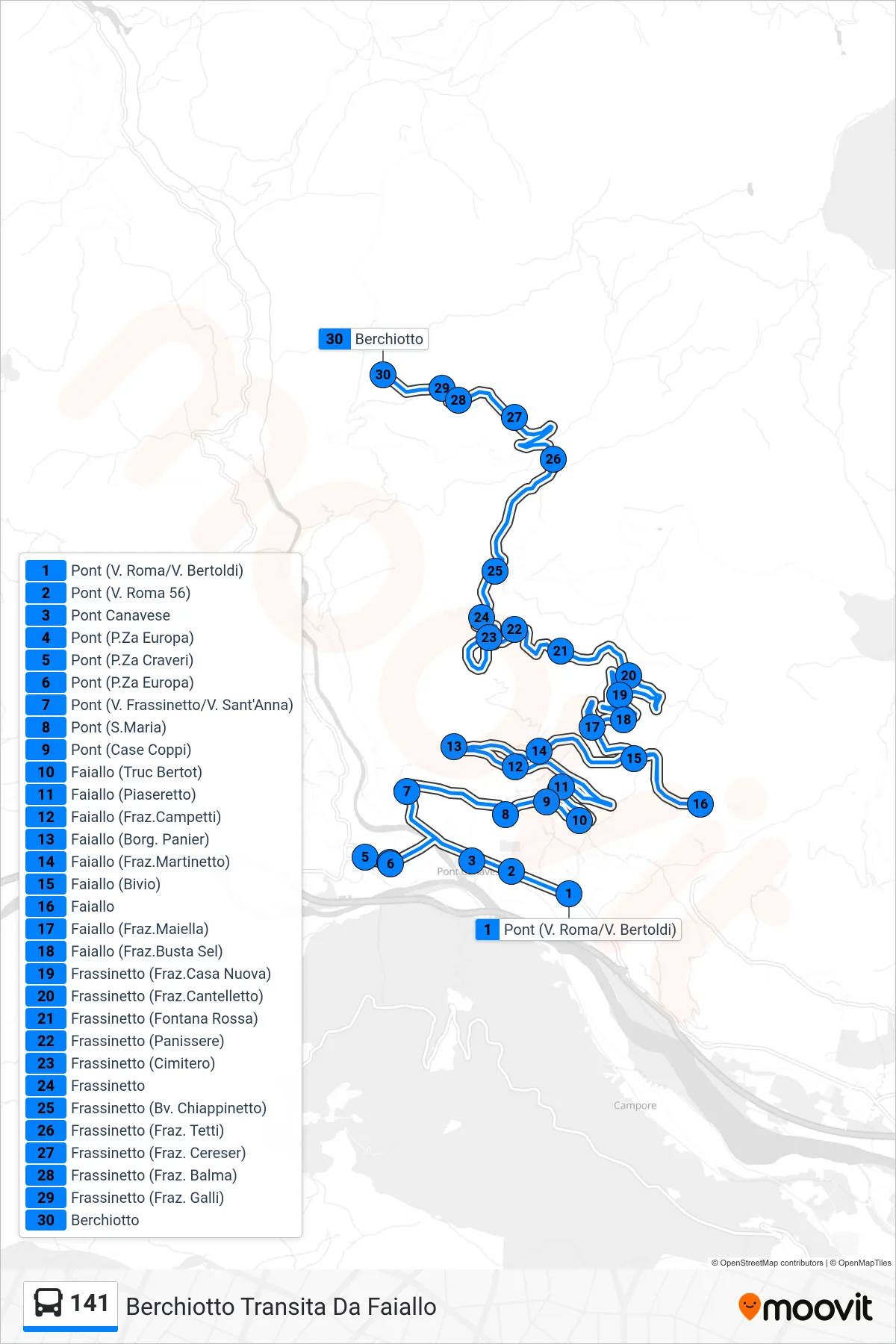 Linea 141 bus (Berchiotto Transita Da Faiallo) - Percorsi e fermate sulla mappa