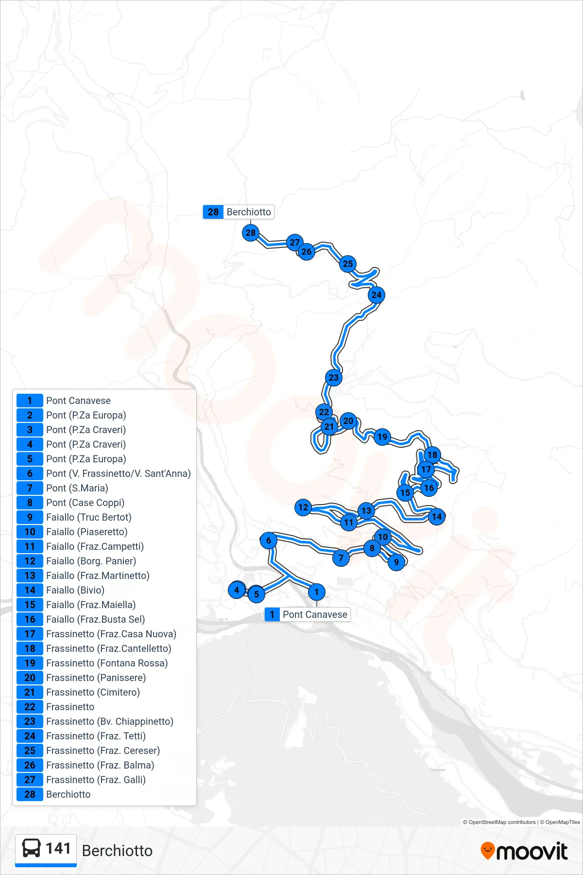 Linea 141 bus (Berchiotto) - Percorsi e fermate sulla mappa