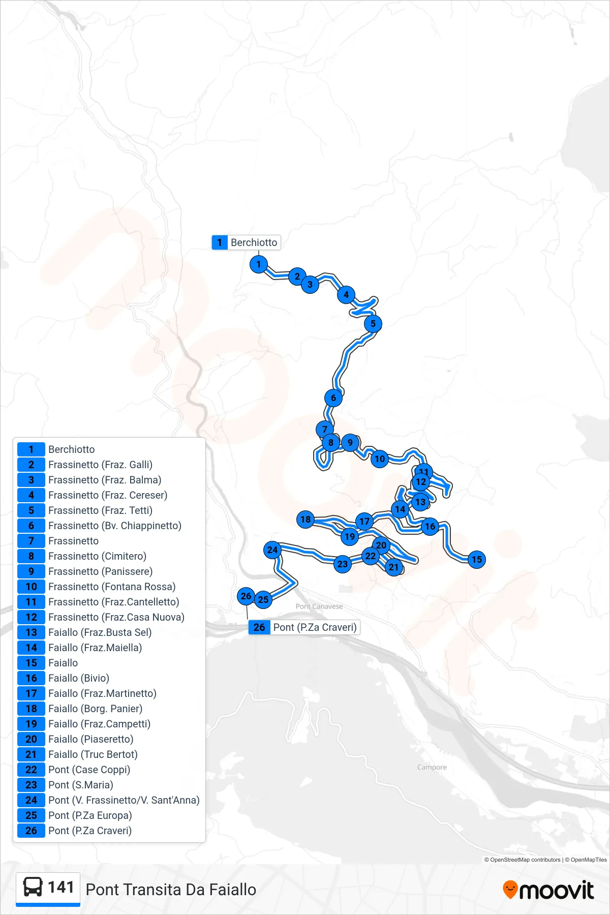 Linea 141 bus (Pont Transita Da Faiallo) - Percorsi e fermate sulla mappa
