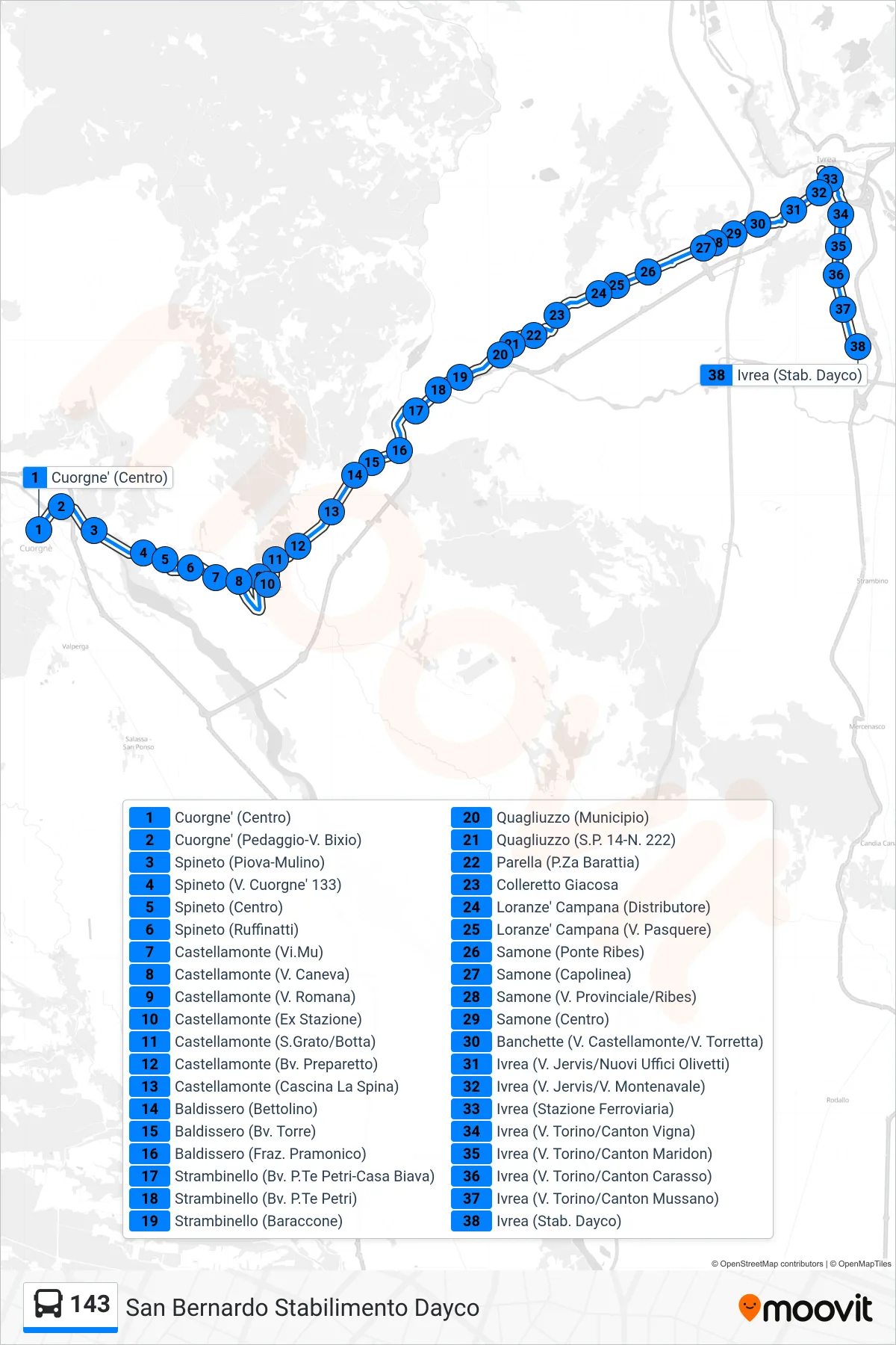 Linea 143  bus (San Bernardo Stabilimento Dayco) - Percorsi e fermate sulla mappa