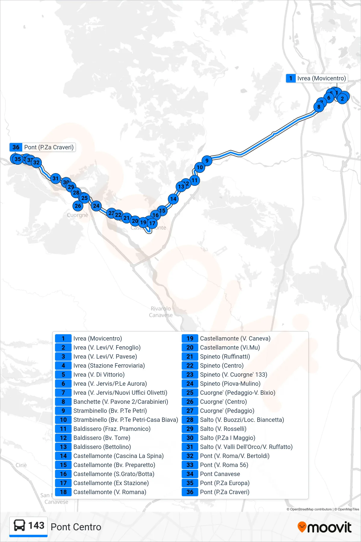Linea 143 bus (Pont Centro) - Percorsi e fermate sulla mappa