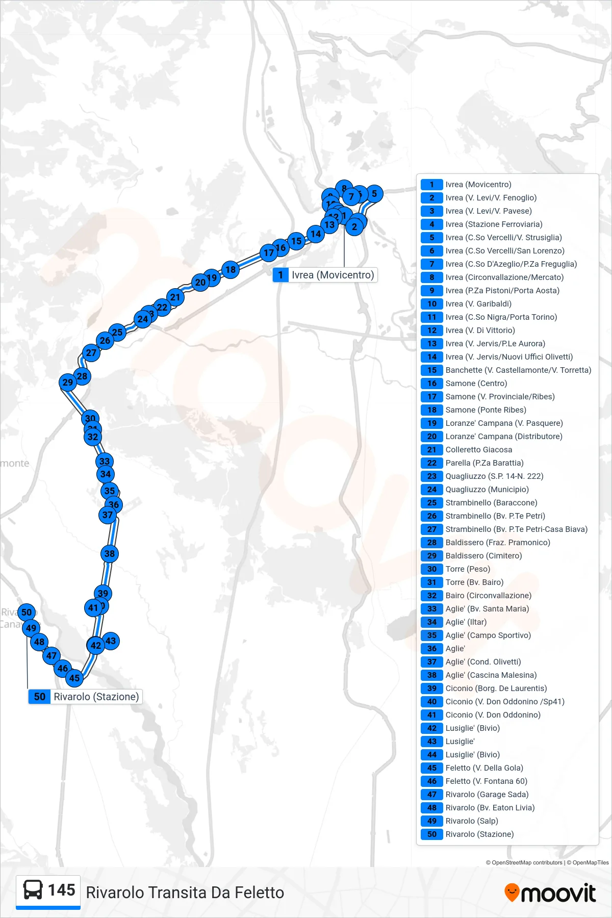Linea 145  bus (Rivarolo Transita Da Feletto) - Percorsi e fermate sulla mappa