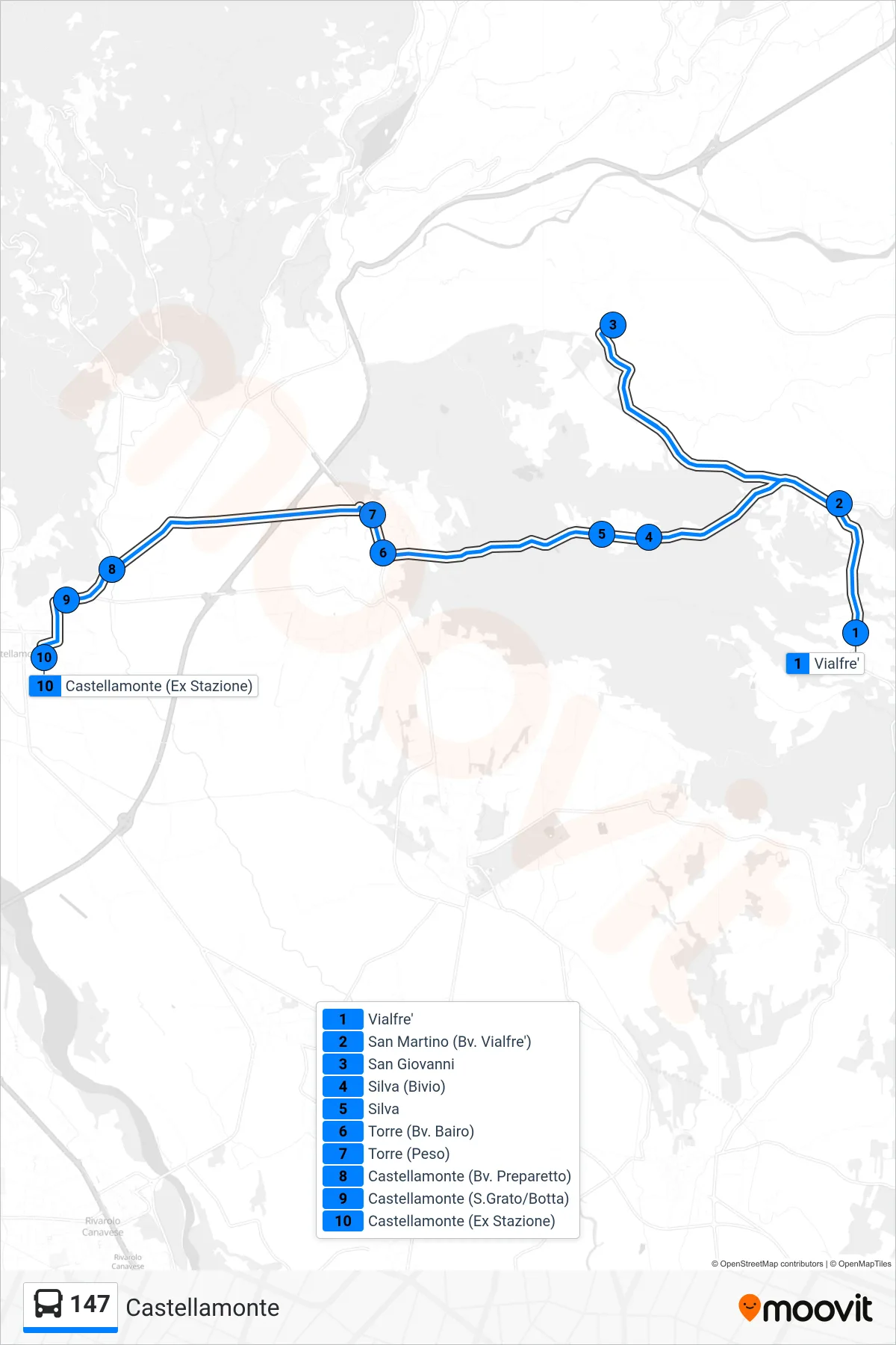 Linea 147 bus (Castellamonte) - Percorsi e fermate sulla mappa